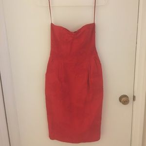 Alexander McQueen Red brocade strapless dress